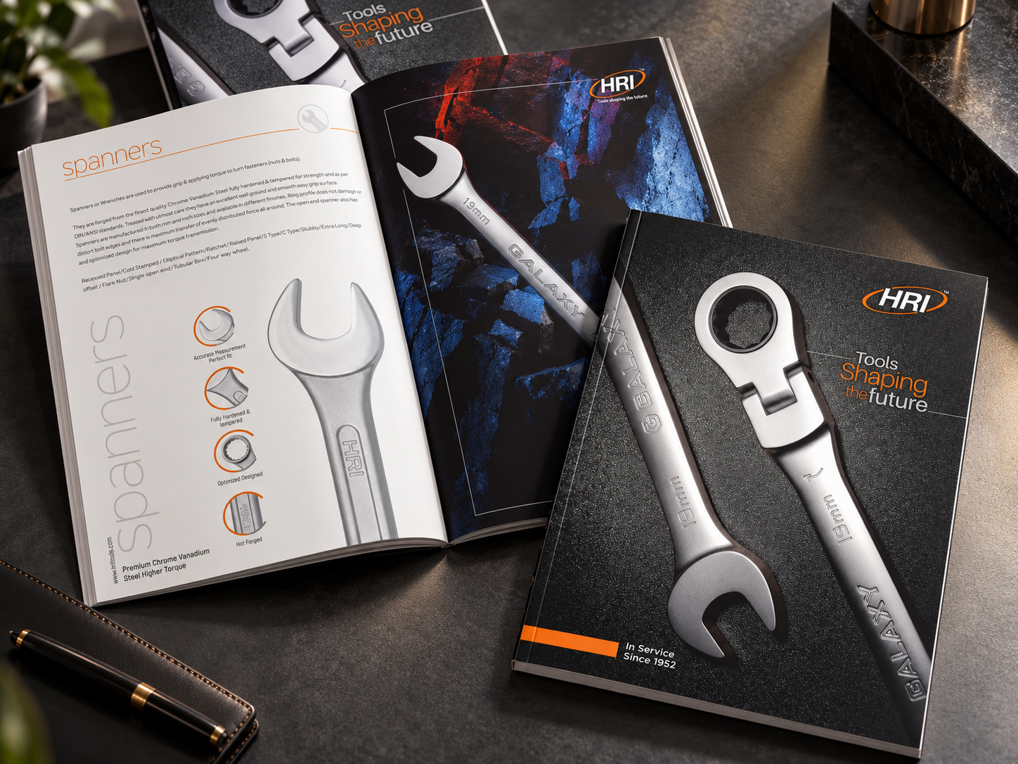 HR Industries Catalogue cover & editorial spread