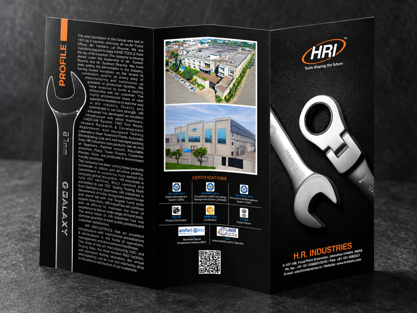 HR Industries Trifold brochure · exterior